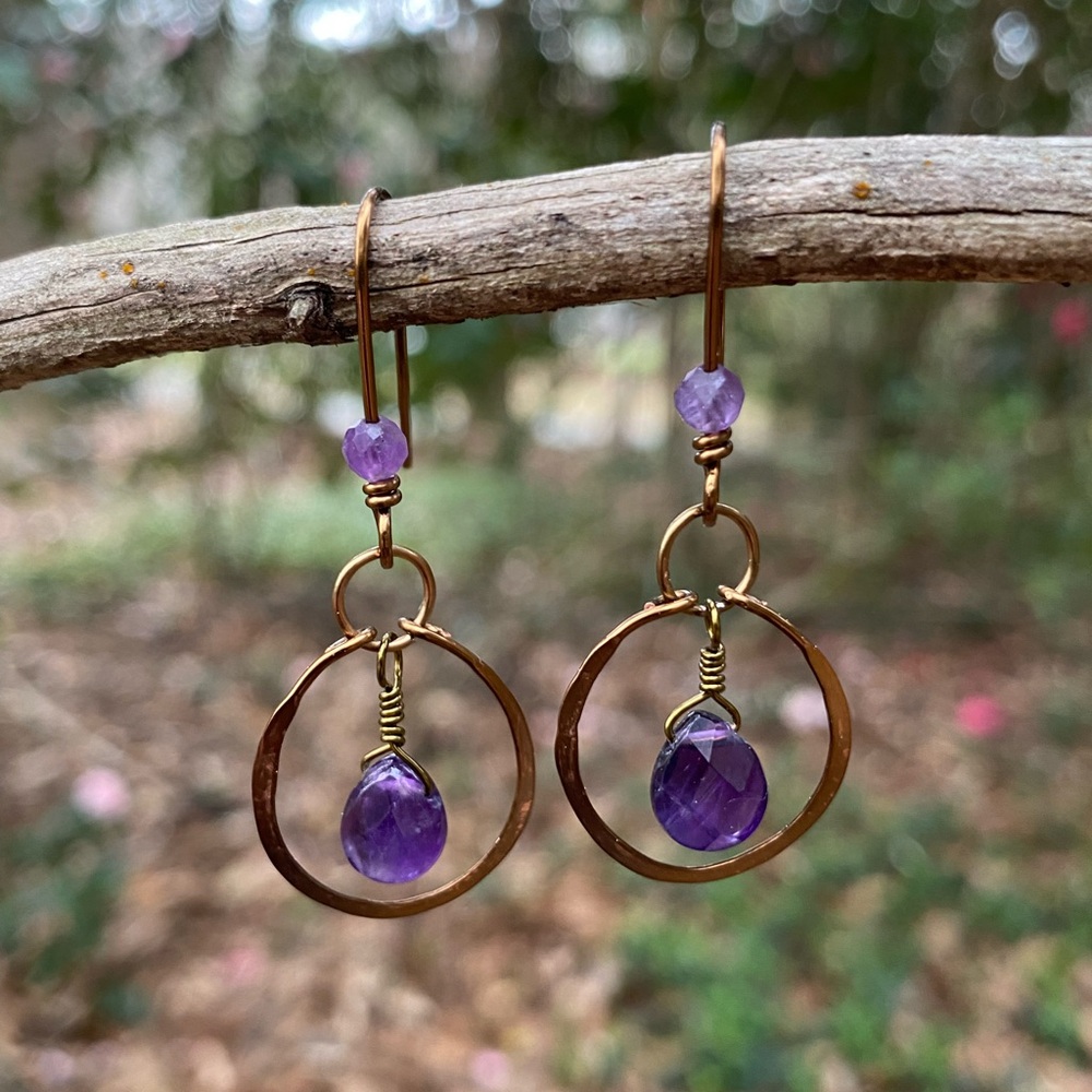 Amethyst Teardrop Hoops - Picture 4 of 4